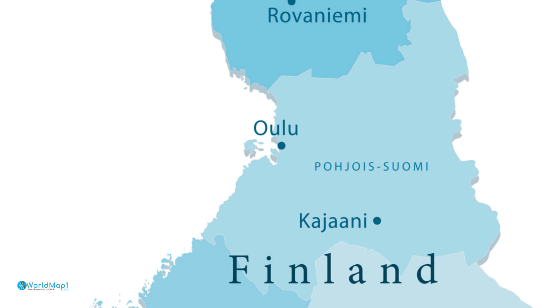 Carte des villes de Finlande avec Rovaniemi Oulu et Kajaani
